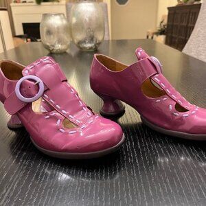 John Fluevog Purple Patent MaryJane with Lilac Whipstitch + Round Buckle